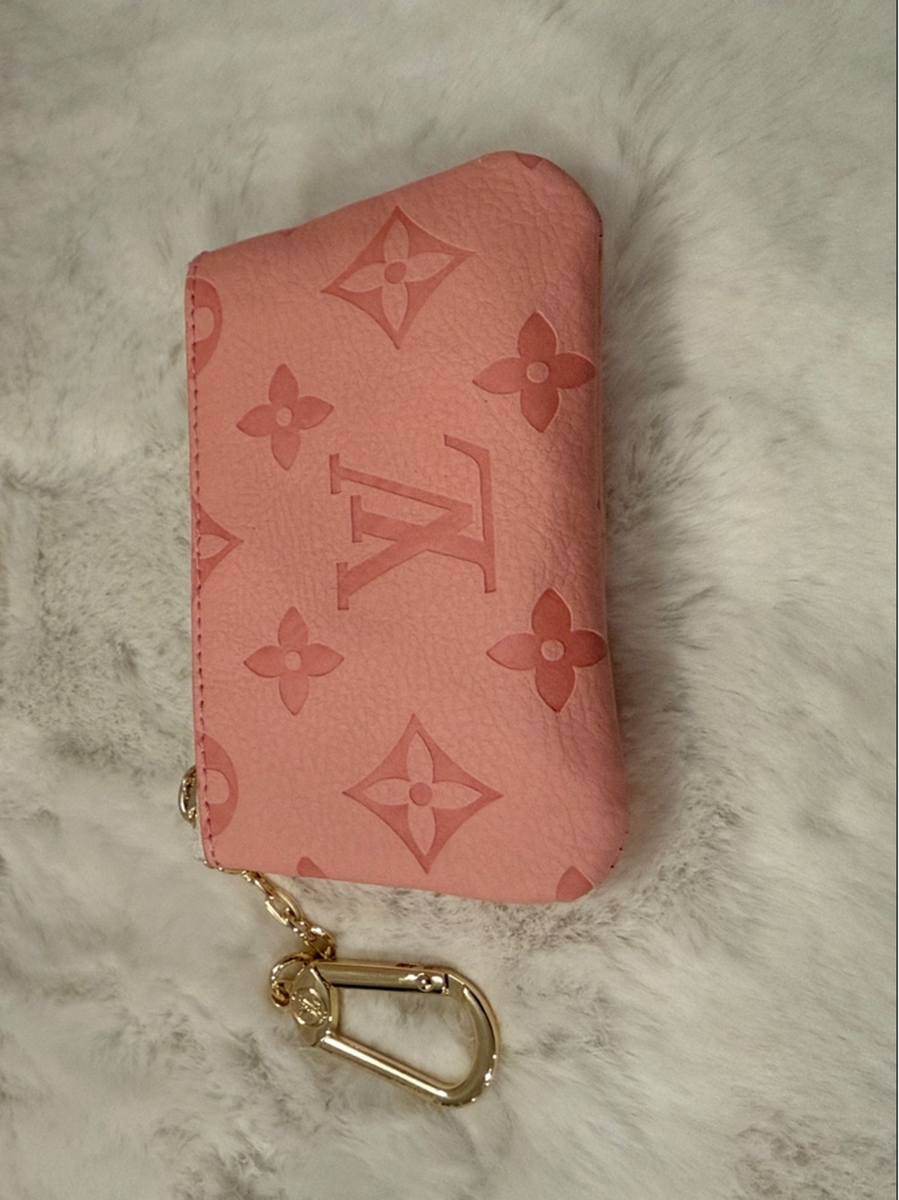 Source Unknown Coral Pink Monogram Key & Card Pouch with Gold Hardware